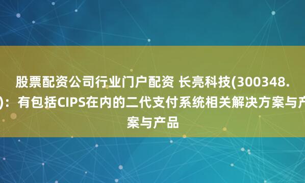 股票配资公司行业门户配资 长亮科技(300348.SZ)：有包括CIPS在内的二代支付系统相关解决方案与产品